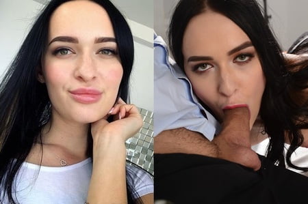 Jolies filles avant et apres avec une bite dans la bouche